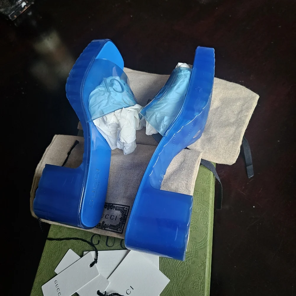 Gucci Blue Slide Sandals Size 37 - Picture 11 of 15